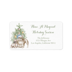 French Bulldog and Christmas Tree  Label