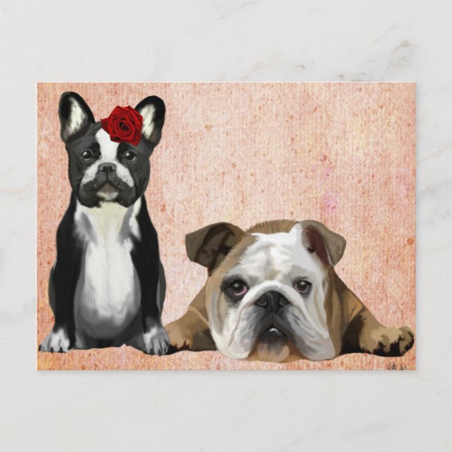 French Bulldog and English Bulldog Postcard (Front)