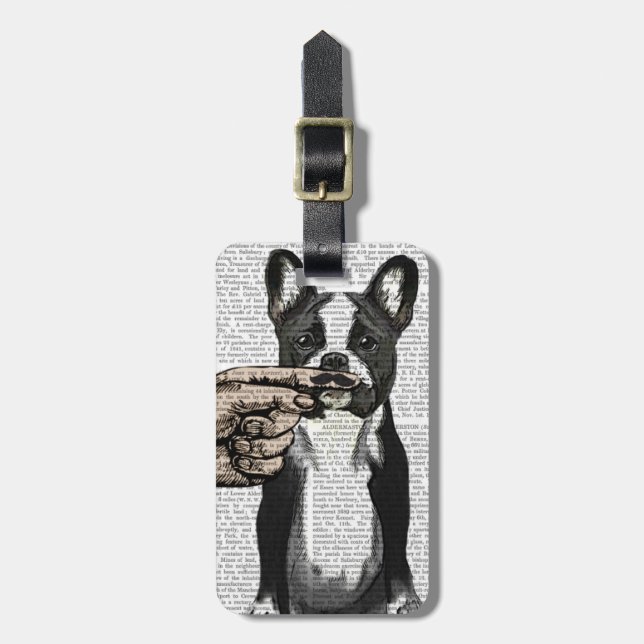 French Bulldog and Finger Moustache Luggage Tag (Front Vertical)