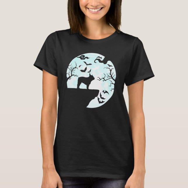 French Bulldog And Moon Halloween French Bulldog D T-Shirt (Front)