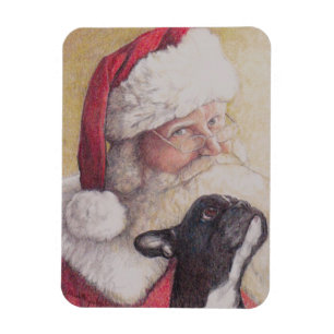French Bulldog and Santa Dog Art Flat Magnet