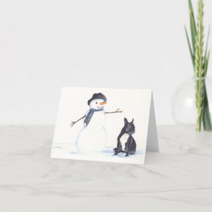 French Bulldog and Snowman Dog Art Notecard