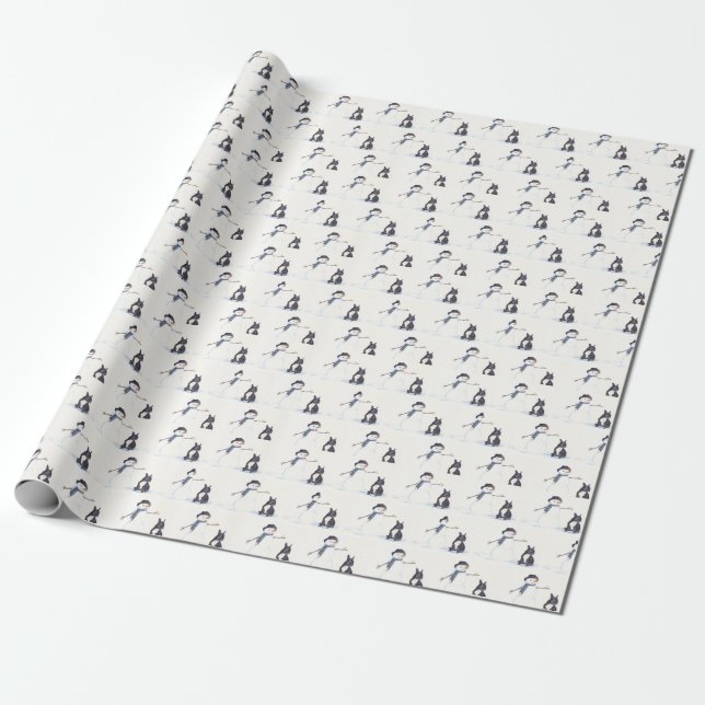 French Bulldog and Snowman Dog Art Wrapping Paper (Unrolled)