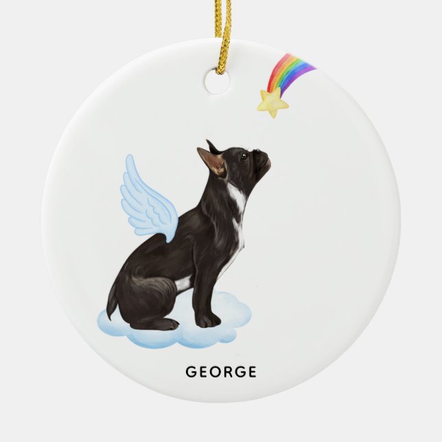 French Bulldog Angel Personalised Dog Pet Memorial Ceramic Tree Decoration (Front)