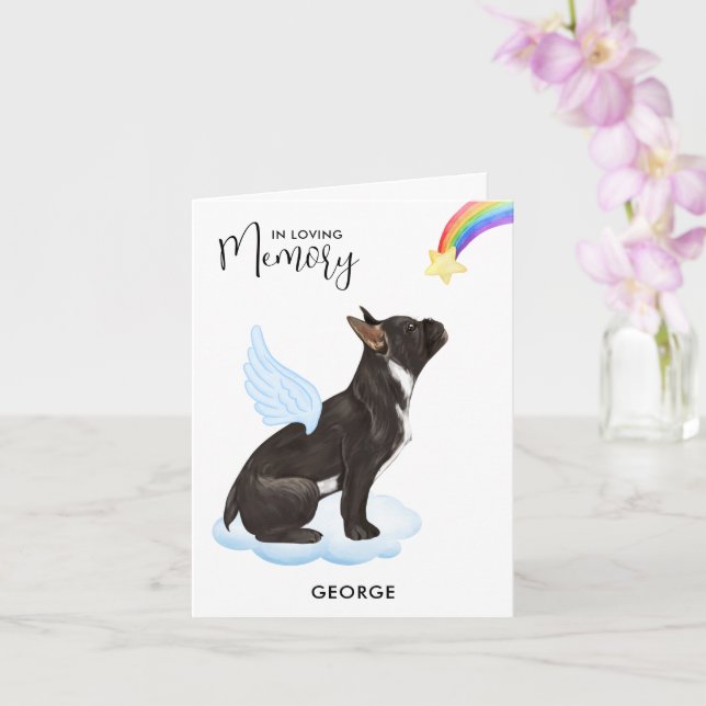 French Bulldog Angel Pet Loss Dog Sympathy Card (Orchid)