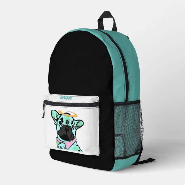 French Bulldog angels Printed Backpack (Back Corner Right)