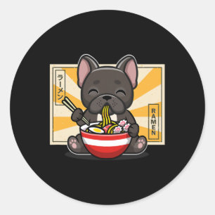 French Bulldog Anime Eating Noodle Classic Round Sticker