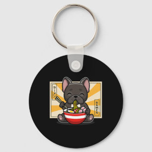 French Bulldog Anime Eating Noodle  Key Ring
