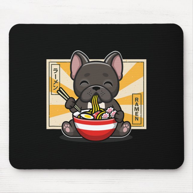 French Bulldog Anime Eating Noodle  Mouse Mat (Front)