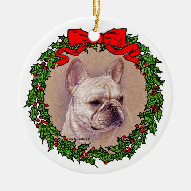 French Bulldog Art by Glenda S. Harlan Ceramic Tree Decoration (Front)