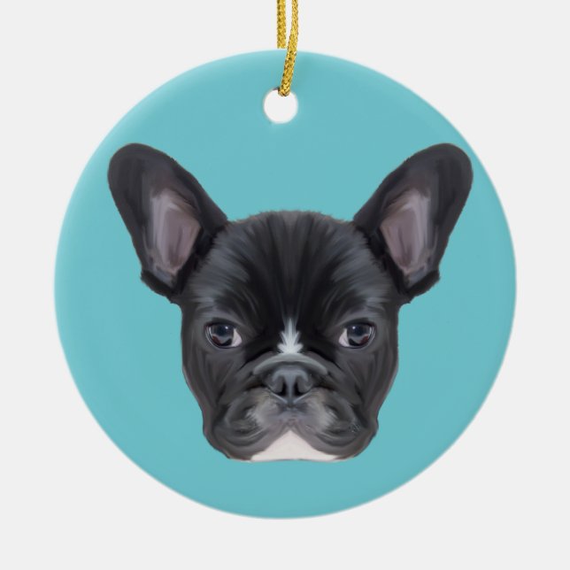 French Bulldog Art Portrait Ceramic Tree Decoration (Front)