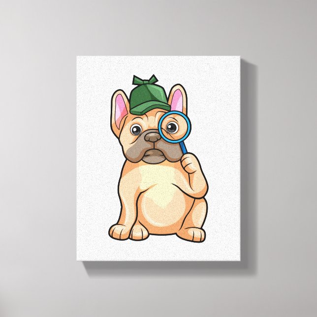 French bulldog as Detective with Magnifying glass Canvas Print (Front)