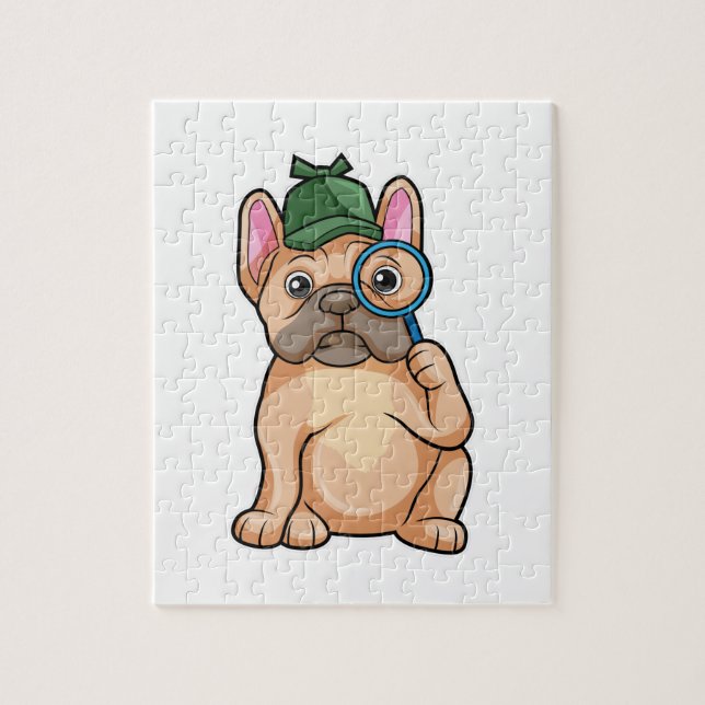 French bulldog as Detective with Magnifying glass Jigsaw Puzzle (Vertical)
