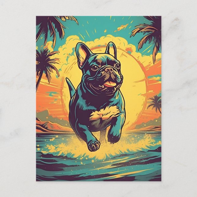 French Bulldog at a tropical beach during sunset Postcard (Front)