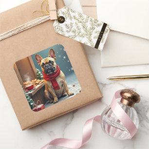 French Bulldog at Vintage Christmas Market Square Sticker