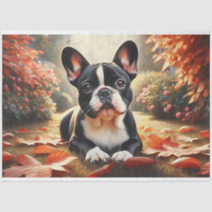 French Bulldog Autumn Leaves Decoupage Tissue Paper