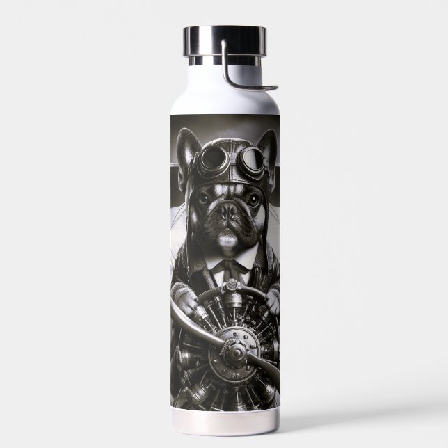 French Bulldog Aviator Water Bottle (Left)