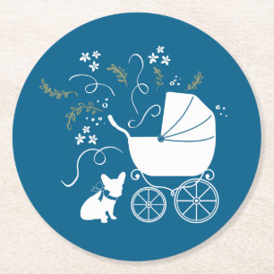 French Bulldog Baby Shower Frenchie Frenchy Round Paper Coaster