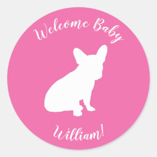 French Bulldog Baby Shower Frenchie Pink Classic Round Sticker