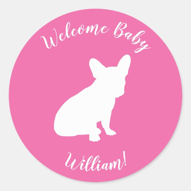 French Bulldog Baby Shower Frenchie Pink Classic Round Sticker (Front)