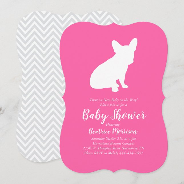 French Bulldog Baby Shower Frenchie Pink Girl Invitation (Front/Back)