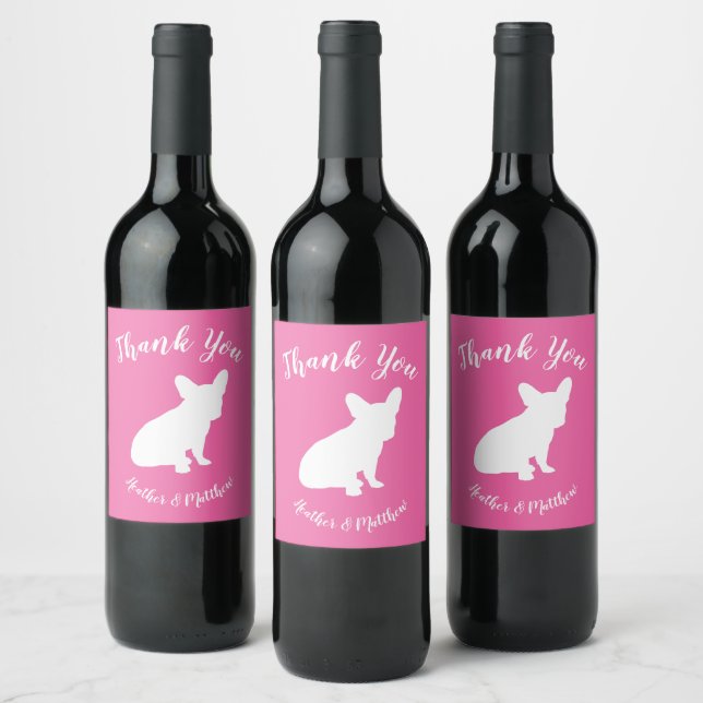 French Bulldog Baby Shower Frenchie Pink Wine Label (Bottles)