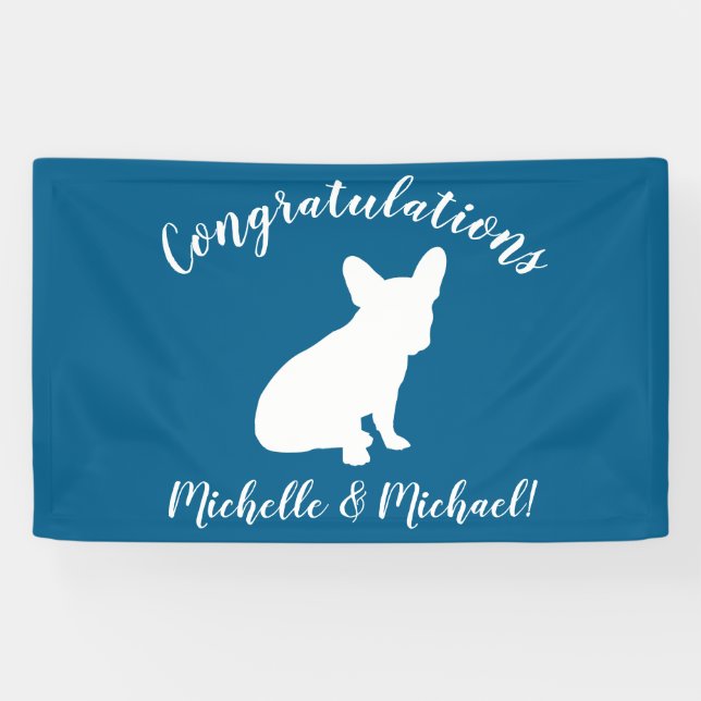 French Bulldog Baby Shower Frenchy Frenchie Blue Banner (Horizontal)