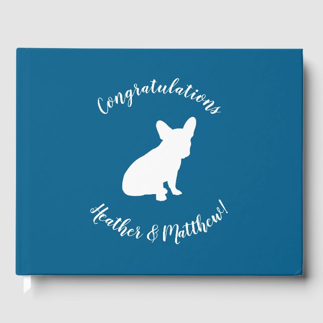 French Bulldog Baby Shower Frenchy Frenchie Blue Guest Book (Front)
