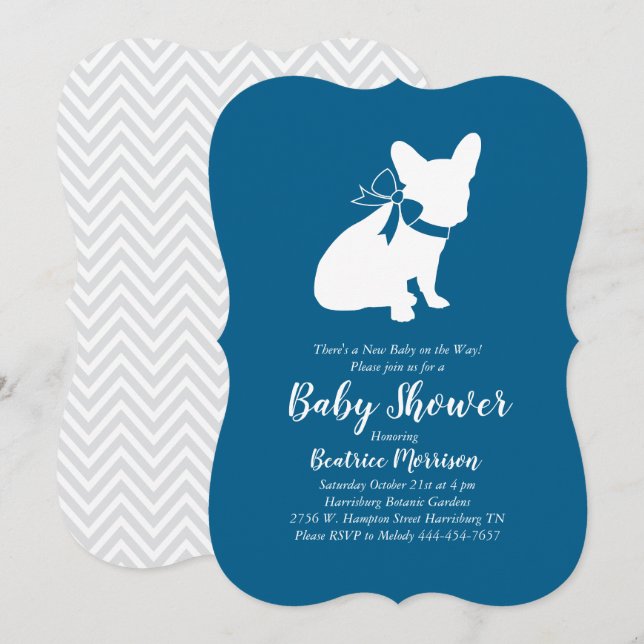 French Bulldog Baby Shower Frenchy Frenchie Blue Invitation (Front/Back)