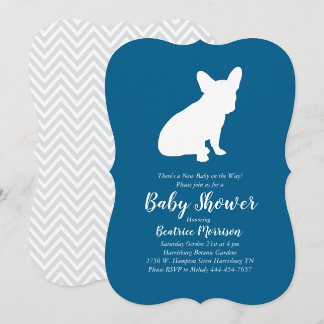 French Bulldog Baby Shower Frenchy Frenchie Blue Invitation (Front/Back)