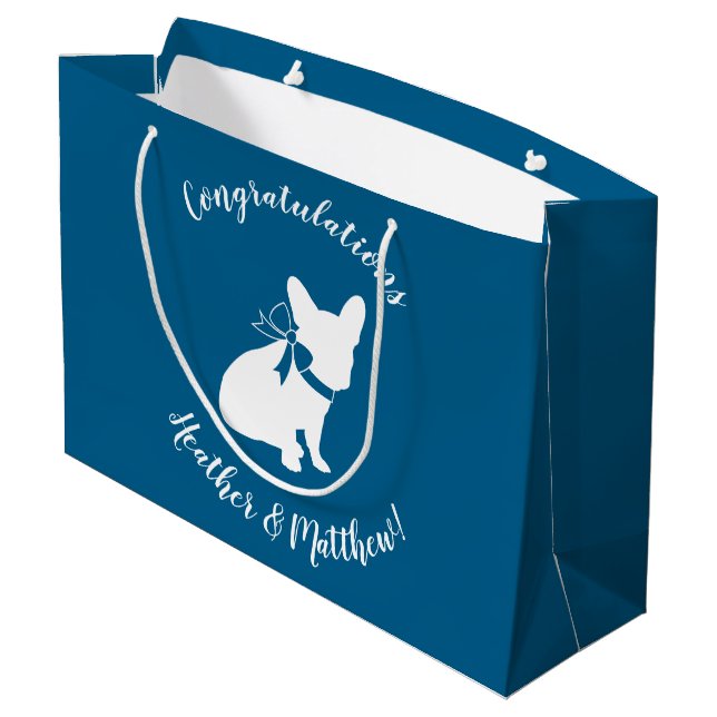 French Bulldog Baby Shower Frenchy Frenchie Blue Large Gift Bag (Back Angled)