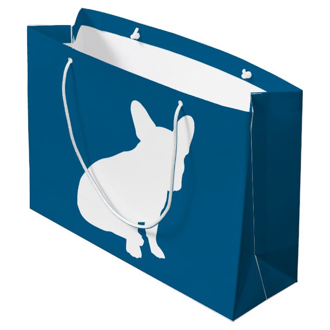 French Bulldog Baby Shower Frenchy Frenchie Blue Large Gift Bag (Back Angled)