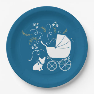 French Bulldog Baby Shower Frenchy Frenchie Blue Paper Plate
