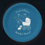 French Bulldog Baby Shower Frenchy Frenchie Blue Paper Plate<br><div class="desc">Include the big brother or sister fur baby in the celebration with this adorable French Bulldog baby shower design! Perfect for a Frenchie lover with a baby on the way. The Frenchy is next to an adorable vintage carriage. The blue makes it perfect for a baby boy on the way!...</div>