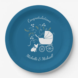 French Bulldog Baby Shower Frenchy Frenchie Blue Paper Plate