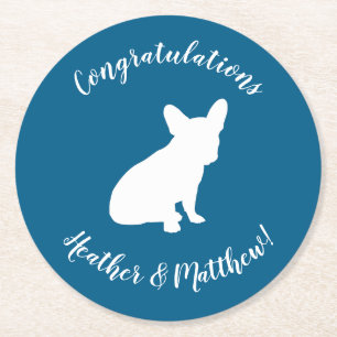 French Bulldog Baby Shower Frenchy Frenchie Blue Round Paper Coaster