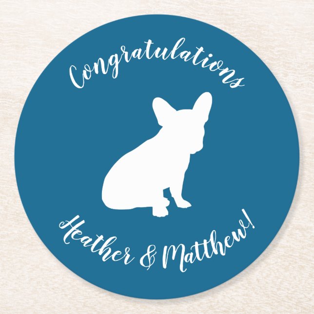 French Bulldog Baby Shower Frenchy Frenchie Blue Round Paper Coaster (Front)