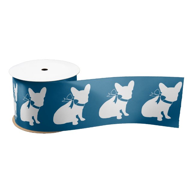 French Bulldog Baby Shower Frenchy Frenchie Blue Satin Ribbon (Spool)
