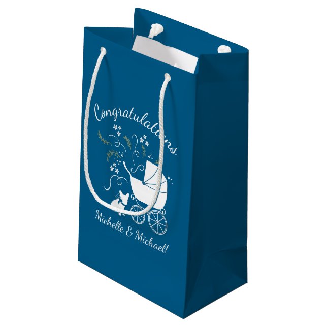 French Bulldog Baby Shower Frenchy Frenchie Blue Small Gift Bag (Back Angled)