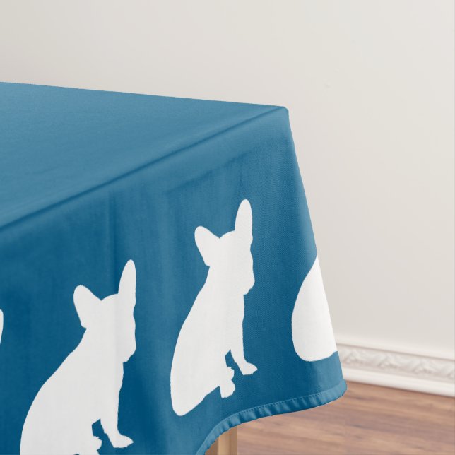 French Bulldog Baby Shower Frenchy Frenchie Blue Tablecloth (In Situ)