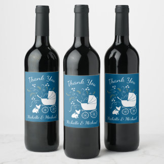 French Bulldog Baby Shower Frenchy Frenchie Blue Wine Label
