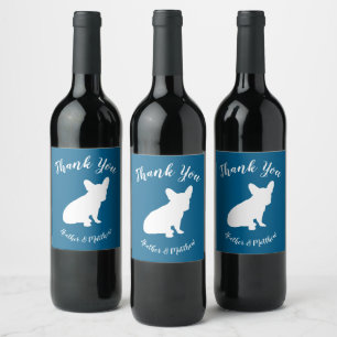 French Bulldog Baby Shower Frenchy Frenchie Blue Wine Label