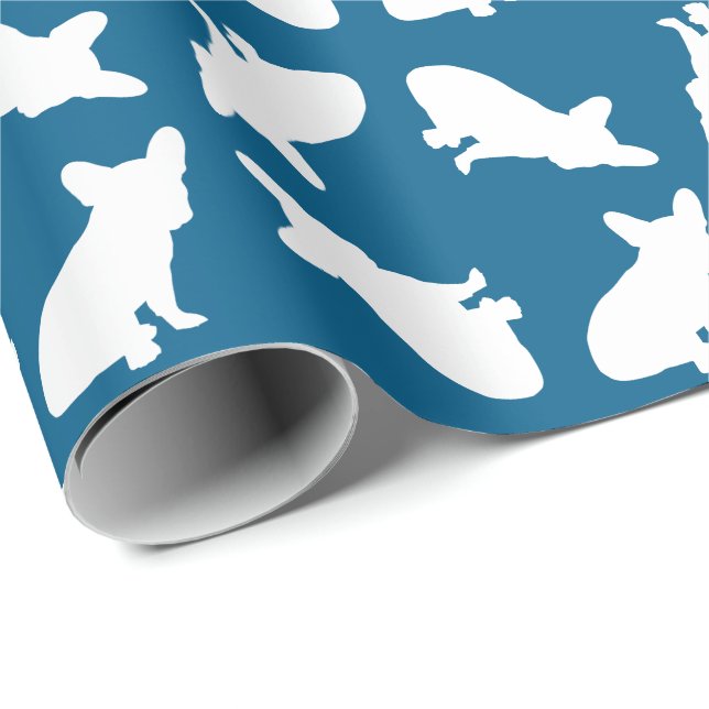 French Bulldog Baby Shower Frenchy Frenchie Blue Wrapping Paper (Roll Corner)