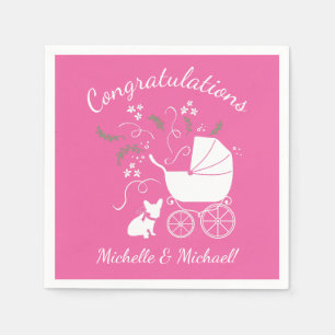 French Bulldog Baby Shower Frenchy Frenchie Pink Napkin