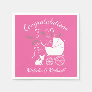 French Bulldog Baby Shower Frenchy Frenchie Pink Napkin