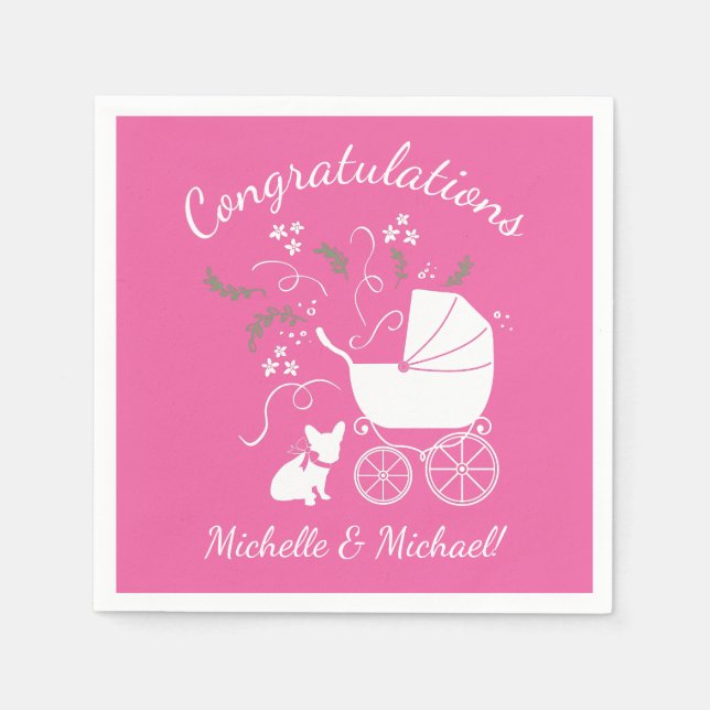 French Bulldog Baby Shower Frenchy Frenchie Pink Napkin (Front)