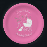 French Bulldog Baby Shower Frenchy Frenchie Pink Paper Plate<br><div class="desc">Include the big brother or sister fur baby in the celebration with this adorable French Bulldog baby shower design! Perfect for a Frenchie lover with a baby on the way. The Frenchy is next to an adorable vintage carriage. The Pink makes it perfect for a baby girl on the way!...</div>