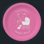 French Bulldog Baby Shower Frenchy Frenchie Pink Paper Plate<br><div class="desc">Include the big brother or sister fur baby in the celebration with this adorable French Bulldog baby shower design! Perfect for a Frenchie lover with a baby on the way. The Frenchy is next to an adorable vintage carriage. The Pink makes it perfect for a baby girl on the way!...</div>