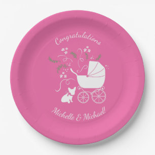 French Bulldog Baby Shower Frenchy Frenchie Pink Paper Plate