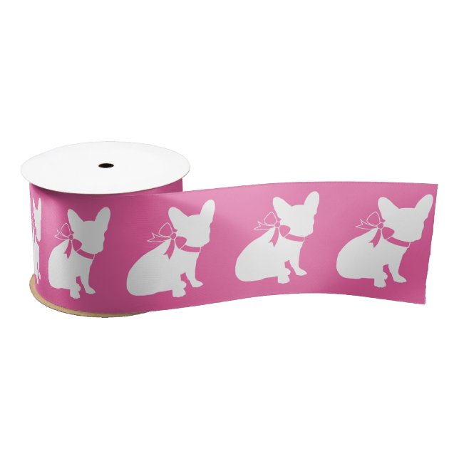 French Bulldog Baby Shower Frenchy Frenchie Pink Satin Ribbon (Spool)